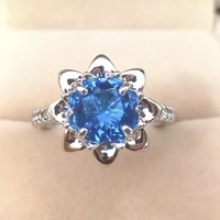ofertas trendy fashion ladies silver color inlaid sea blue crystal zircon lotus banquet engagement female rings for women