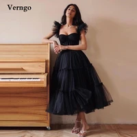 verngo black tulle a line prom dresses straps sweetheart bones tea length evening party gown women simple event dress outfit