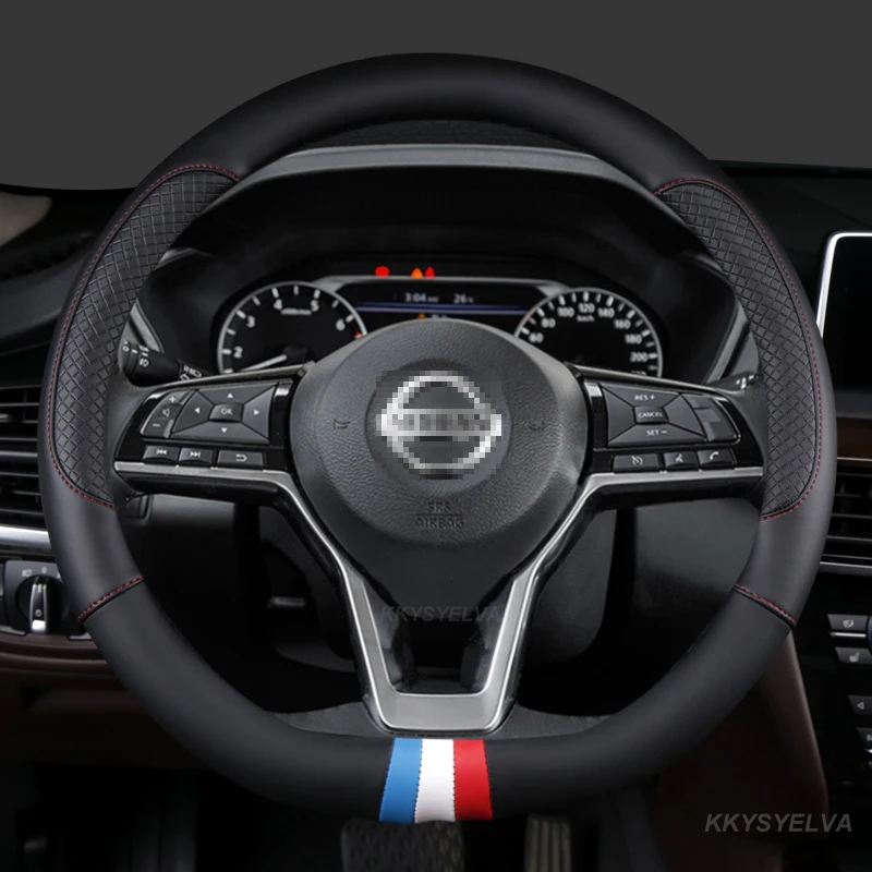 D Shape Car Steering Wheel Cover PU Leather For Nissan Rogue Sport Hybrid 2017 2021 X-trail T32 Qashqai 2019 -2021 Braid Cover