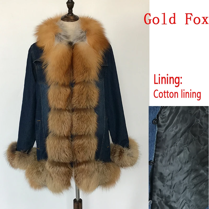 Gold Fox Tatyana Furclub джинсовая парка, пальто из натурального меха, зимняя куртка для женщин, пальто из натурального меха лисы, Толстая теплая меховая парка, куртка из натурального меха - Цвет: Gold Fox