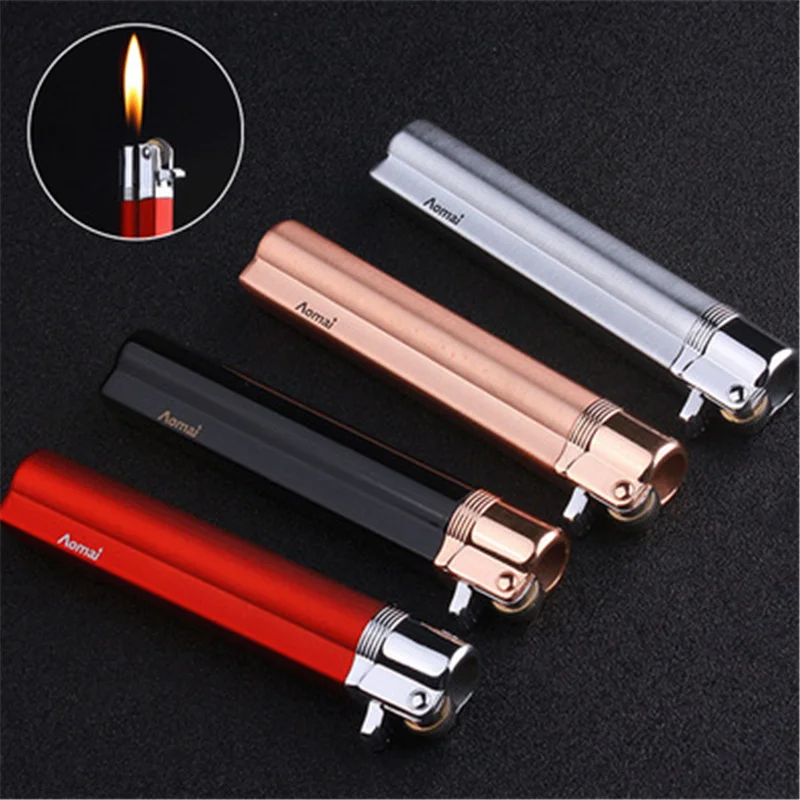 

Ветрозащитная Бутановая Зажигалка AOMAI, Металлическая Цилиндрическая зажигалка с шлифовальным кругом и открытым огнем, аксессуары для сига...