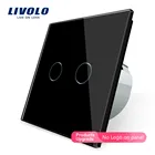 Livolo стандарт ЕС, настенный выключатель VL-C702-12, черная Хрустальная стеклянная панель, 2 банды 1 способ, настенный светильник сенсорный экран переключатель