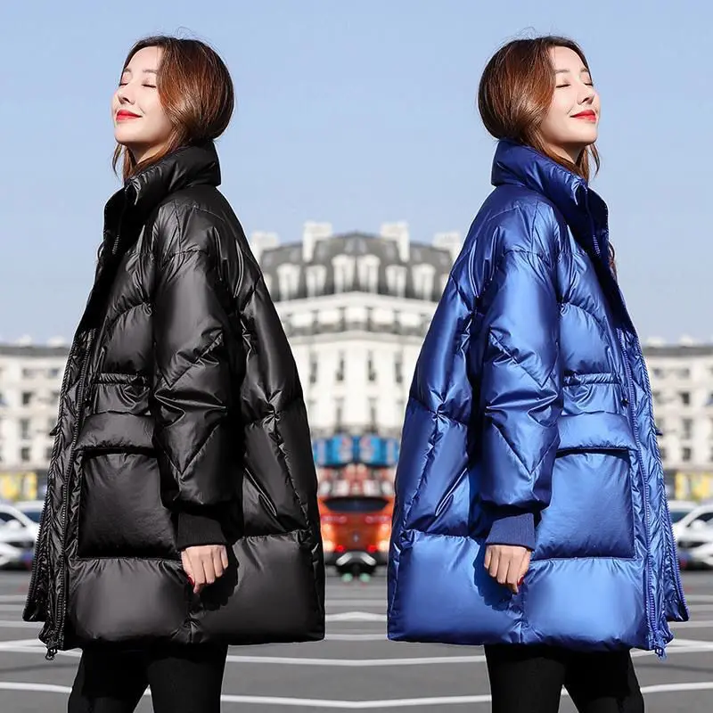 

White Duck Down Jacket Woman Thicken Stand Collar Long Coat Winter Loose Warm Down Overcoats Loose Female Parka Snow Outerwear