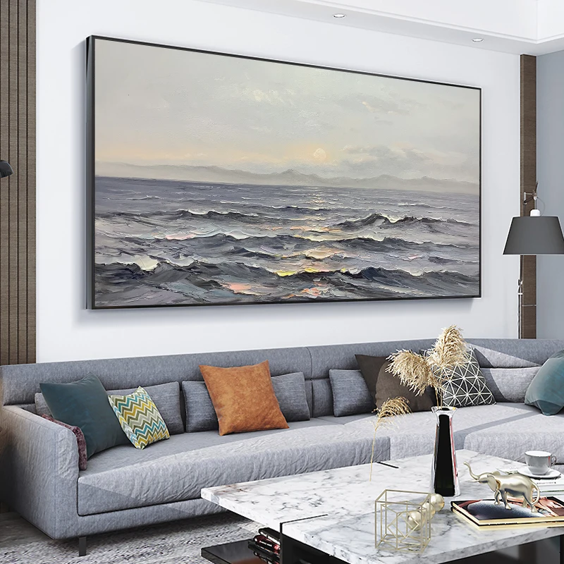 

Hand-painted oil painting seascape sunrise sails for living room decoration home hanging painting wall art canvas painting