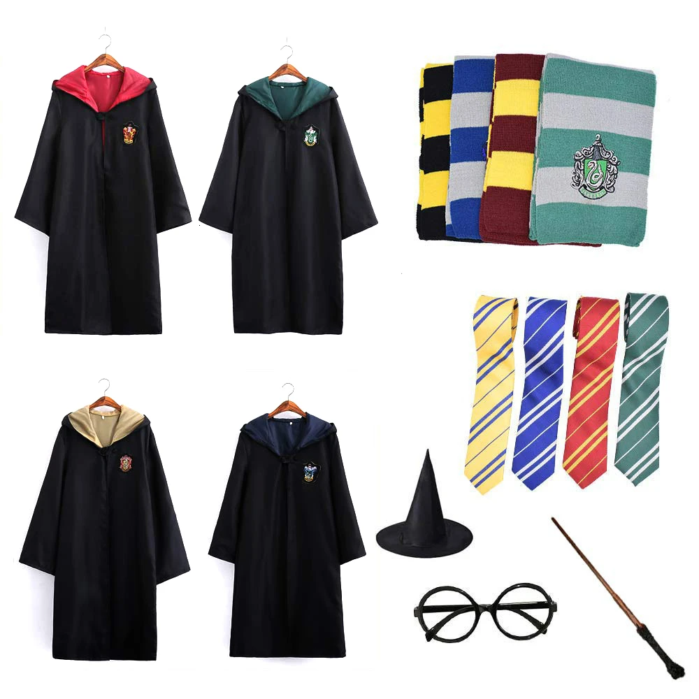 Robe Cape Cloak With Tie Scarf Wand Potter Glasses Ravenclaw Gryffindor Hufflepuff Slytherin Costume Adult Potter Cosplay