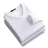 base shirt solid color v neck thick plush men top for inner wear