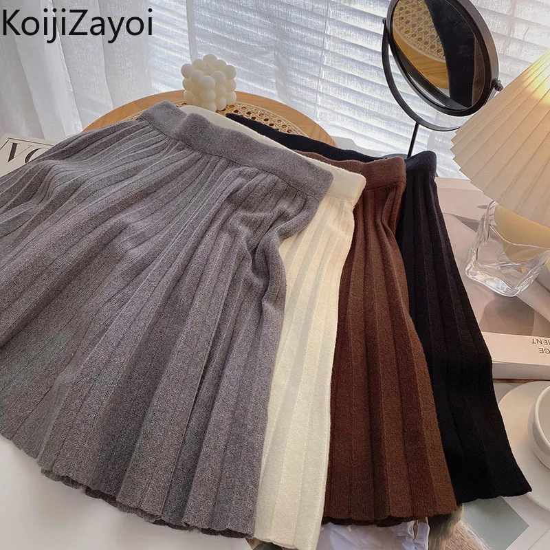 

Koijizayoi Fashion Women Pleated Mini Short Knitted Skirt High Waist Solid Office Lady A Line Winter Skirts Casual Warm Faldas