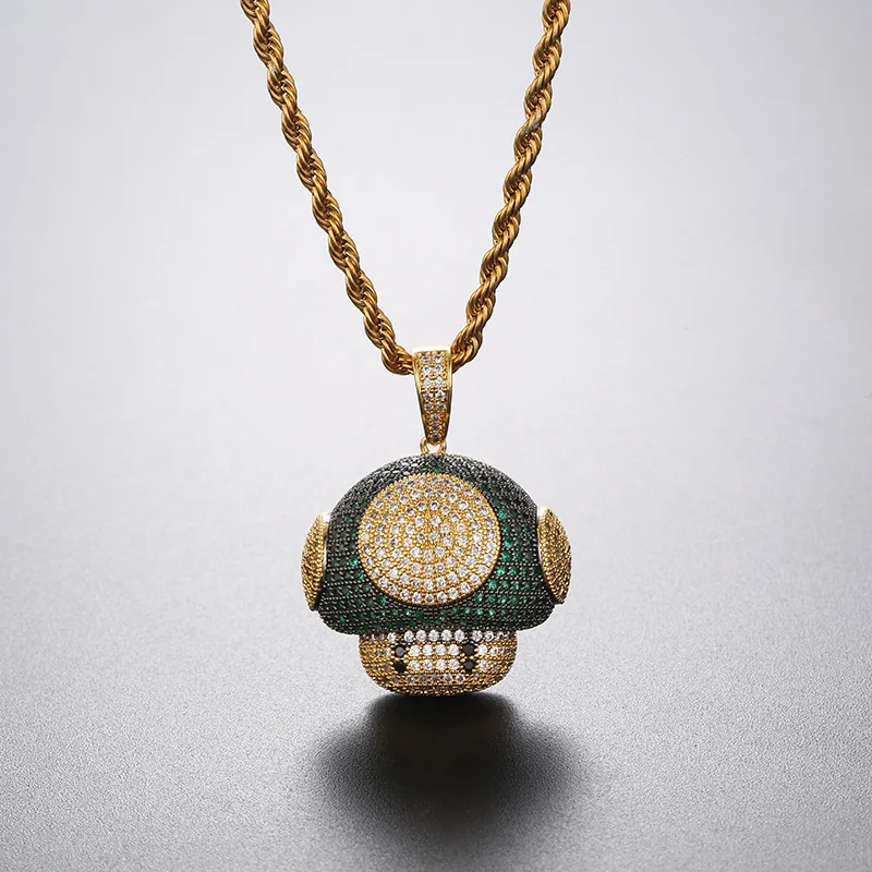 

Mushroom head cute cartoon pendant inlaid with colorful zircon couple item men's and women's chain accessories are popular
