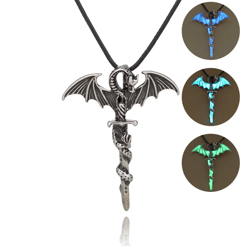 

30pcs Flying Dragon Wrapped Around A Pillar Pendant Glow In The Dark Necklace Women Rope Chain Fashion Jewelry Gifts