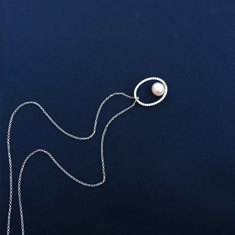 

S925 sterling silver December new natural pearl necklace female French fashion circle oval sweater chain