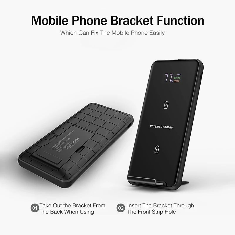 YKZ 5000 мАч Qi Беспроводное зарядное устройство для iPhone X светодиодный дисплей