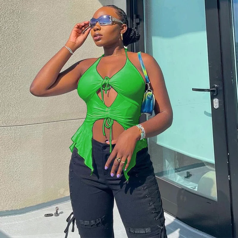 Эстетика 2000-х годов сексуальные белые топы на бретелях с оборками и вырезами Y2K