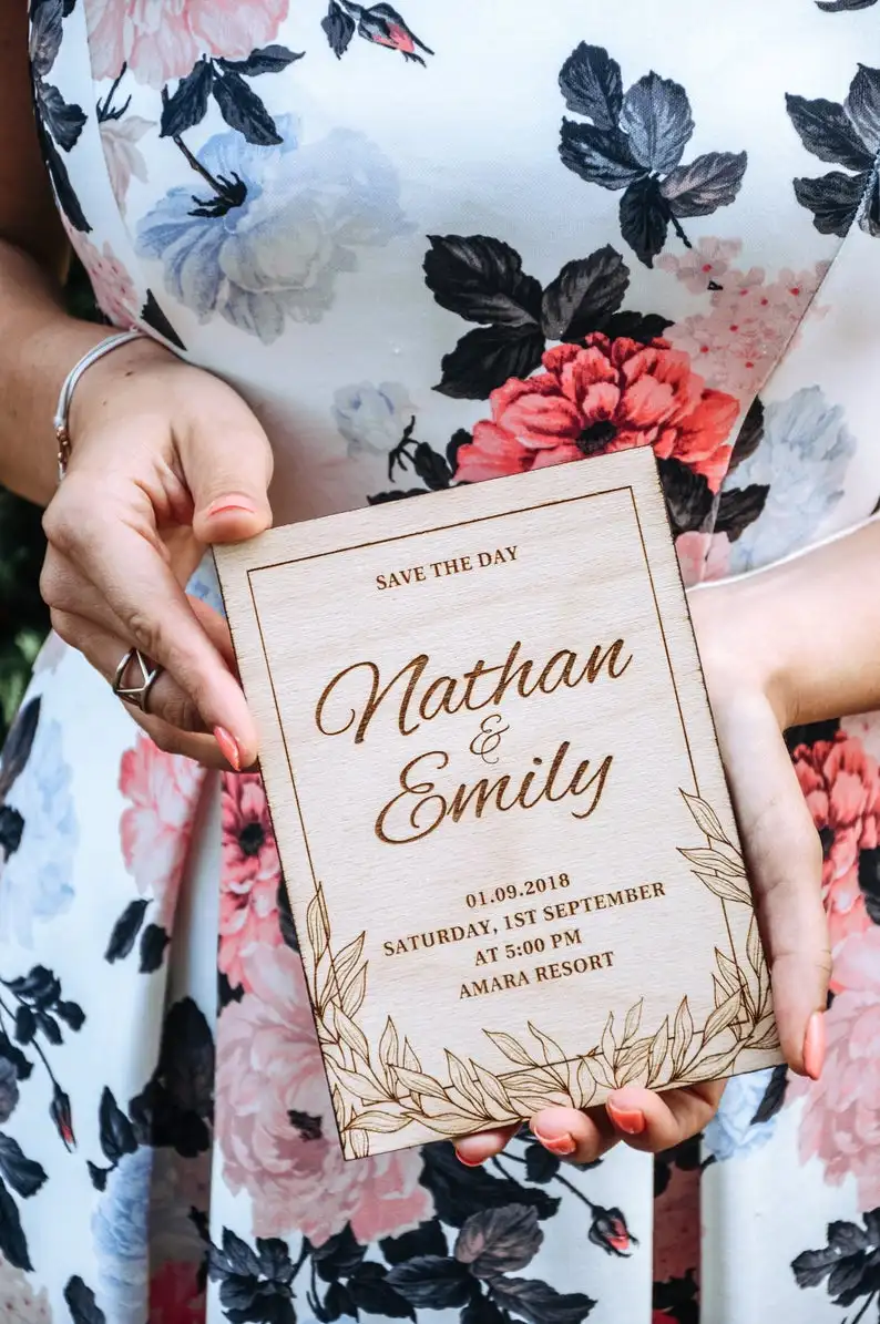 Деревянное Свадебное приглашение по индивидуальному заказу из настоящей