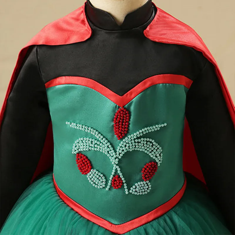 Платье принцессы Анны зеленое с цветочной вышивкой для маленьких девочек платья