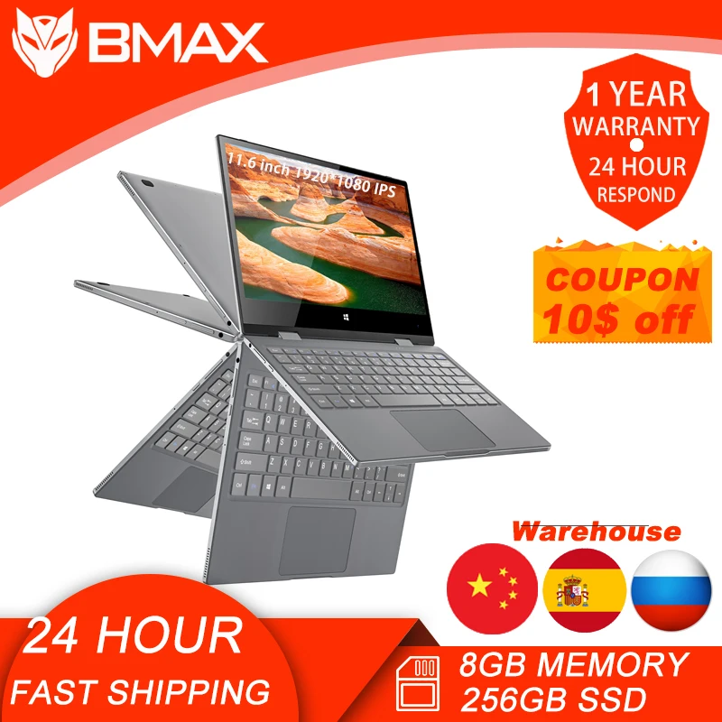 

BMAX Y11 Laptop 11.6 Inch Quad Core N4120 1920*1080 IPS Screen 8GB LPDDR4 RAM 256GB SSD ROM Notebook Windows10 System