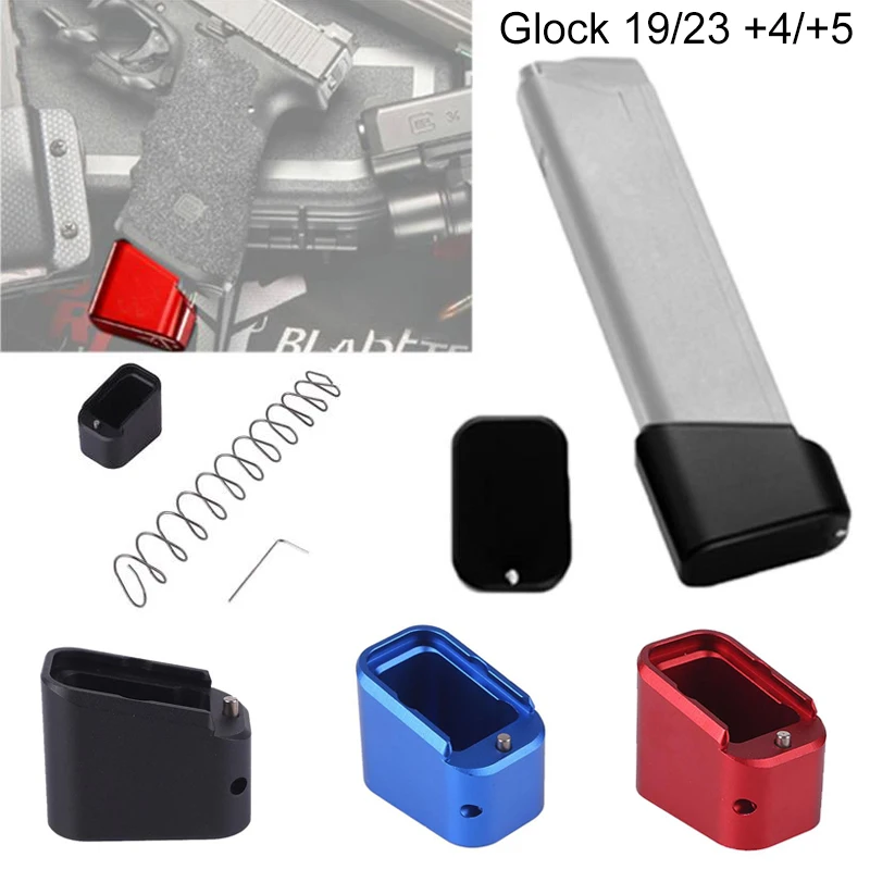 Magazine Extensions Glock 19/23 +4/5 Spring Aluminum Tactical Mag Extension Base Pad Anti pop up Hunting Accessory Free shipping |
