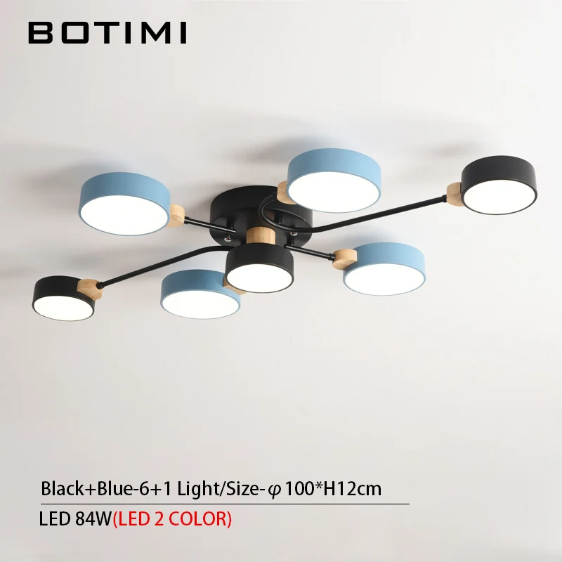 6-1-Light-BK-BU BOTIMI, дизайн, 220 В, светодиодный светильник для гостиной, новинка, серый потолок, круглые абажуры, металлические люстры, освещение для спальни - Цвет абажура: 6-1-Light-BK-BU