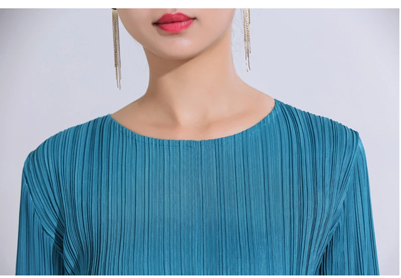 Changpleat Весенние новые женские платья Miyak плиссированные модные однотонные с o-образным вырезом солидные Большие размеры с длинным рукавом женское платье D8980