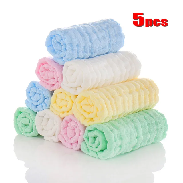 5pcs/lot Muslin 6 layers Cotton Soft Baby Towels Baby Face Towel  Handkerchief Bathing Feeding Face Washcloth Wipe burp cloths 1