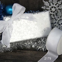 38mm x 25yards roll gift box packaging wired edge white organza metallic ribbon n2179