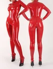 Фетиш латексный резиновый красный костюм Полный Боди на молнии 0,4 мм колготки размер XS  XXL