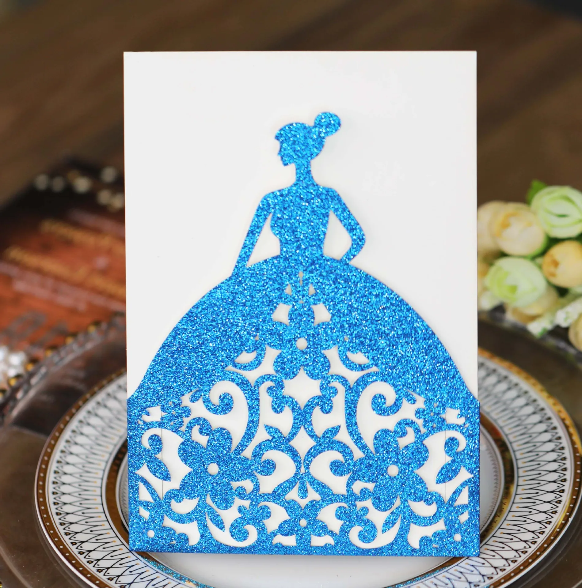 Лазерная резка блестящие бумажные принцессы Пригласительные открытки на день