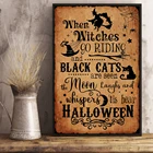 Постер на Хэллоуин Когда ведьмы идут на езду и черные кошки, забавное настенное искусство, подарки, Картина на холсте, домашний декор без рамки