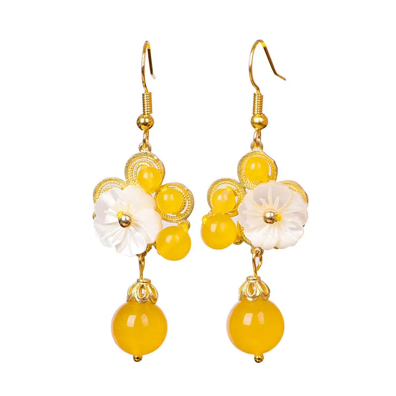 Темпераментарные маленькие свежие желтые серьги-подвески с кристаллами личные