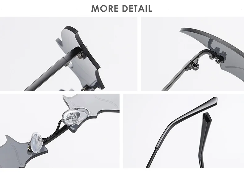 

Sunglasses Women 2020 Small Bat Luxury Brand Eyewear New Rimless Punk Sun Glasses Bat Shape Unique Eyeglasses Men UV400