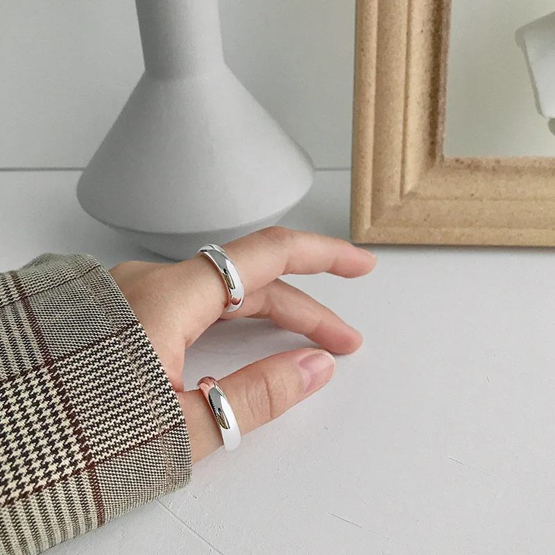 

2021 New Creative INS Style Simple Personality S990 Pure Silver Smooth Open Plain Ring Silver Ring Valentine's Day Gift Hot Sale
