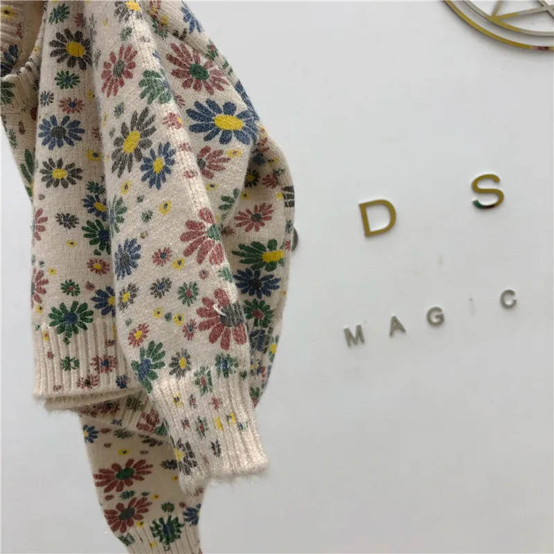 Осенняя модная одежда для девочек красочные маргаритки теплые свитера маленьких