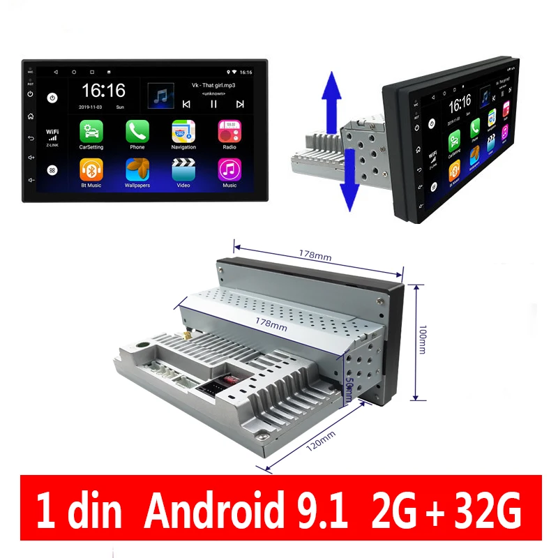 

1 DIN Adjustable FM 7 Inch Car Stereo Radio Android 10 carplay Contact Screen 1080P Quad-Core GPS Navigation Car Radio Player