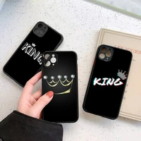 cartoon crown letter king queen diy phone case for iphone 12 11 7 8 plus mini x xs xr pro max matte transparent cover