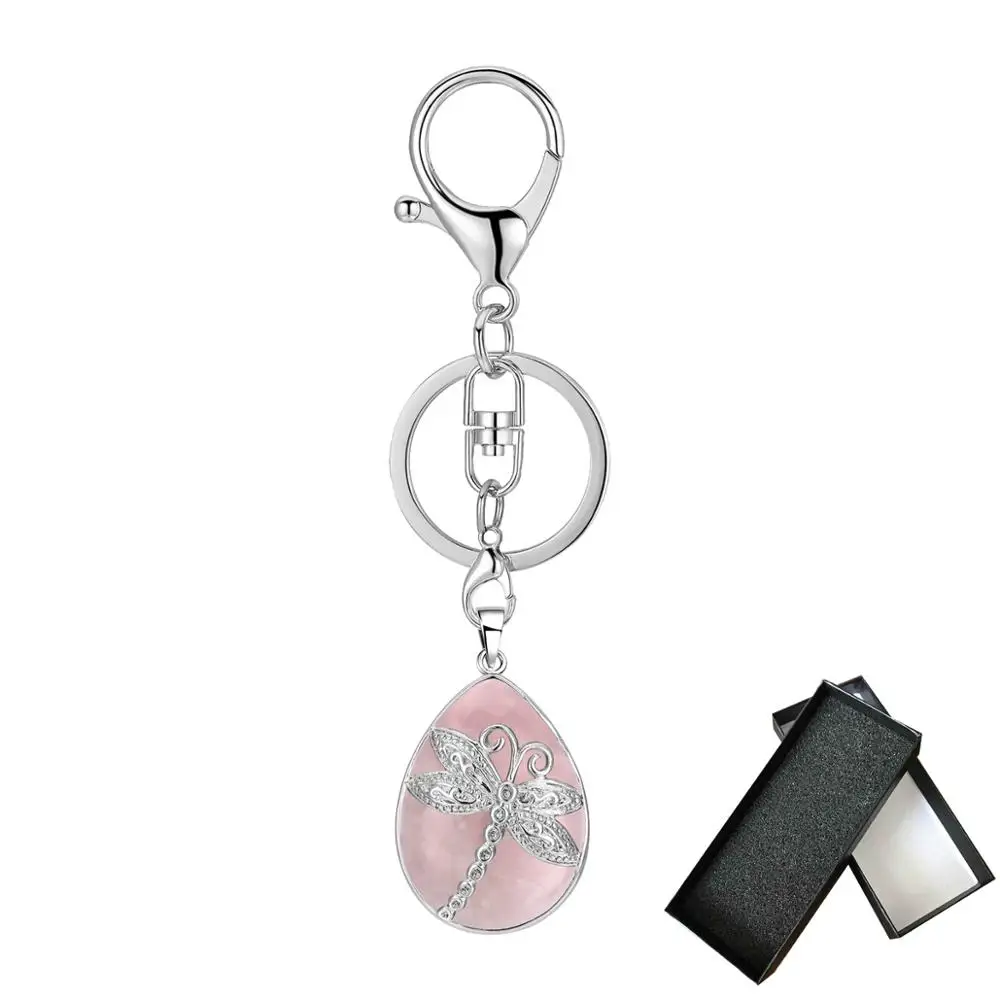 Rose Quartz Box ASHMITA Серебряная стрекоза кулон брелок в коробке Природный капли воды капля КАПЛЕВИДНАЯ чакра брелок ювелирные изделия - Цвет: Rose Quartz Box