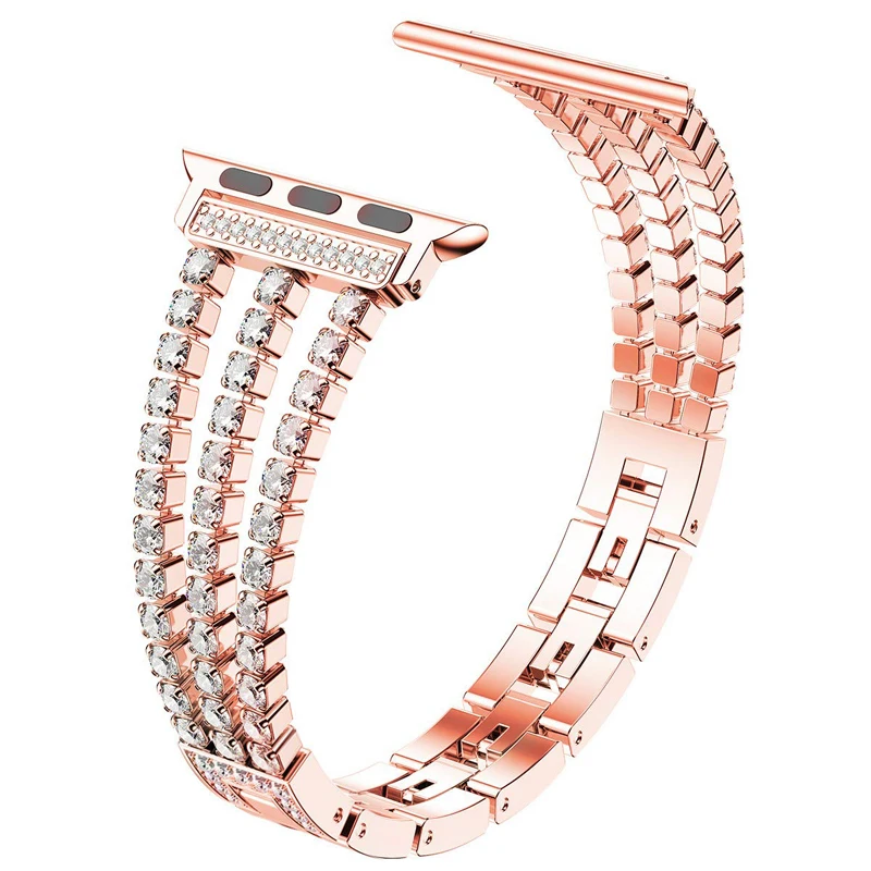 

Women Diamond strap for Apple Watch band 38mm 40mm 44mm apple watch 5 4 3 2 iwatch watchband Stainless Steel metal Bracelet belt