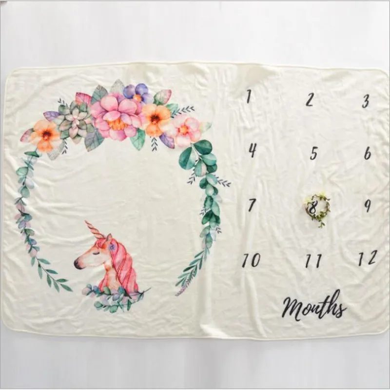 Baby Milestone Blanket Newborn Posing Photography Props Unicorn Monthly Flannel Photoshoot Accessories 100x150cm | Мать и ребенок