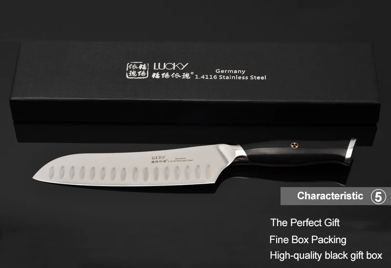 Нож шеф-повара Santoku, кухонный, Германия, 1,4116, нержавеющая сталь, Gyuto, Кливер для нарезки, измельчения рыбы, филе, кухонные ножи 33