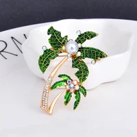 coconut tree brooches for women suit men badge new creative pearl rhinestone jewelry plant enamel pin brooch ornament accessory