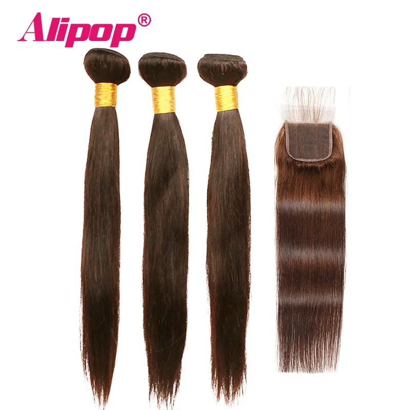 Темно светло коричневые пучки волос с закрытием бразильские прямые волосы