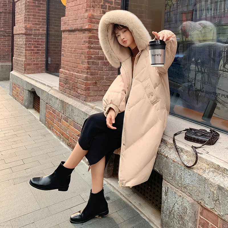 2022 Autumn Winter New Women Warm Fur Collar Hooded Jackets Fashion Plus Size Long Cotton Parka Coat Female Casual Loose Outwear