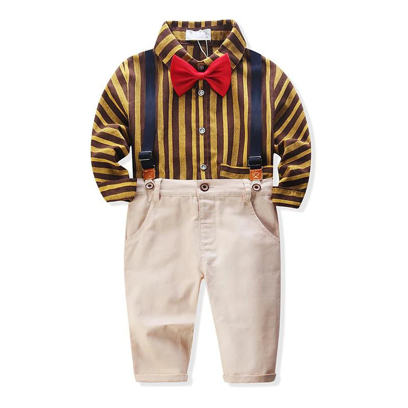 

Spring and Autumn Toddler Boys Clothes Striped Shirt with Pants Outfits Fashion Infant Kids Red Suit Party Dress 4PCS