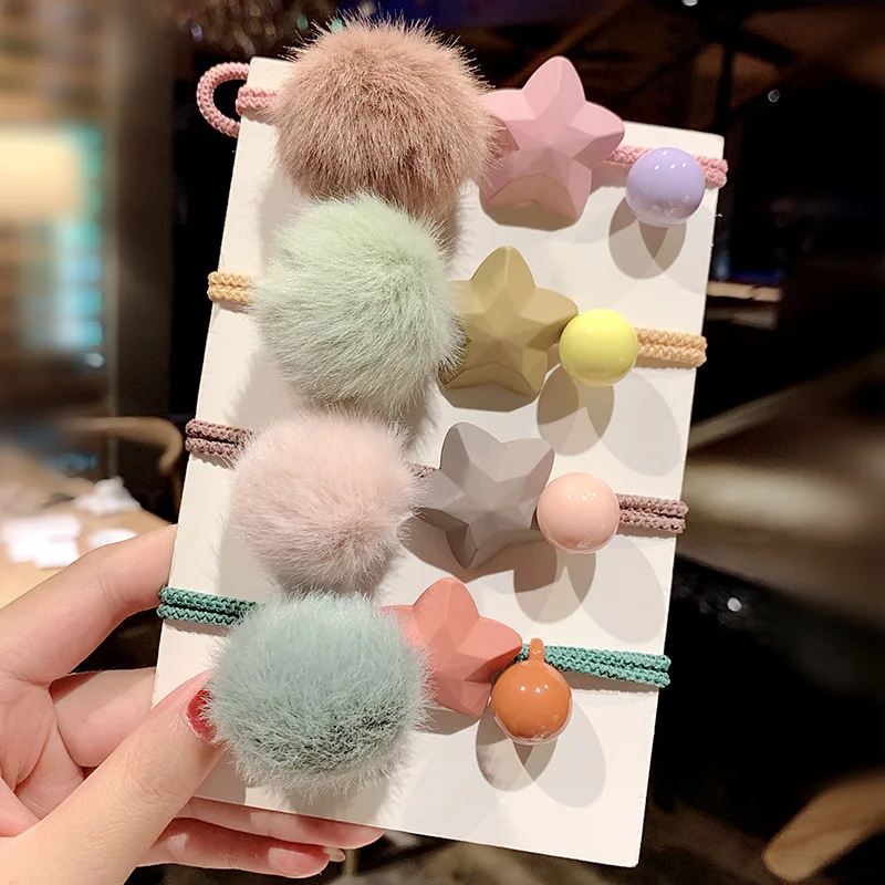 

NEW Winter Double Elastic Hair Rubber Band Soft Plush Ball Stars Hair Band Ponytail Holder Headbands For Women Hair Accessories