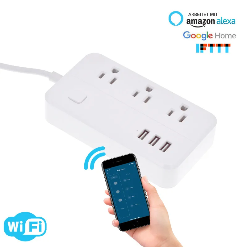 Wifi Smart power strip  3 US works with alexa googlehome multi plug four takes 3 AC Socket 3 USB voice contro