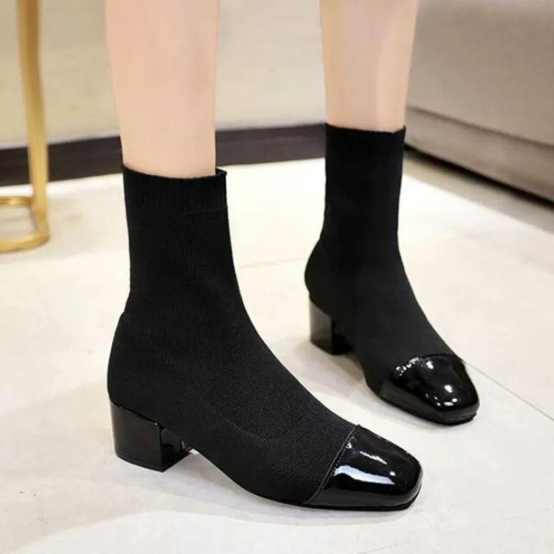 Осенняя женская обувь вязаные шерстяные эластичные сапоги-чулки для женщин