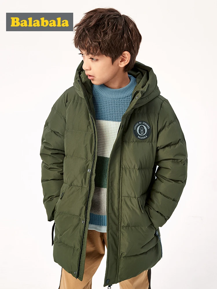 Детский длинный пуховик для мальчиков модная теплая зимняя куртка на утином пуху