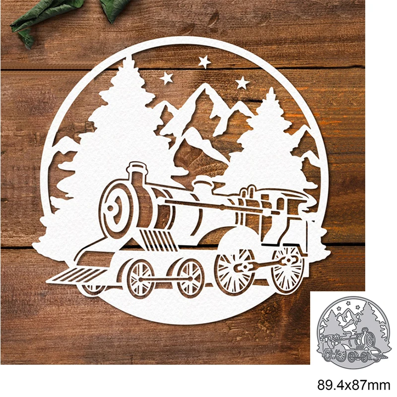 

Металлические штампы с изображением поезда, гор, рождественской елки для рукоделия, высечка для скрапбукинга, бумажная открытка, рельефное ...