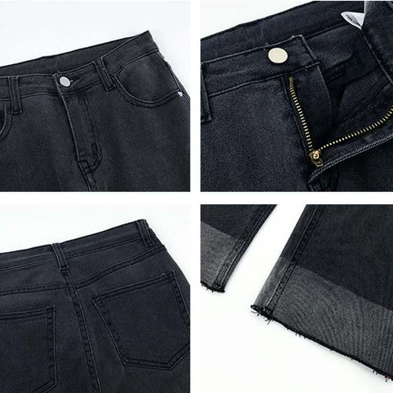 

Jeans Women Leisure Simple Ankle-length Female Daily Trousers Patchwork Retro Do Old Spring Autumn Popular Black Plus Size M-4XL