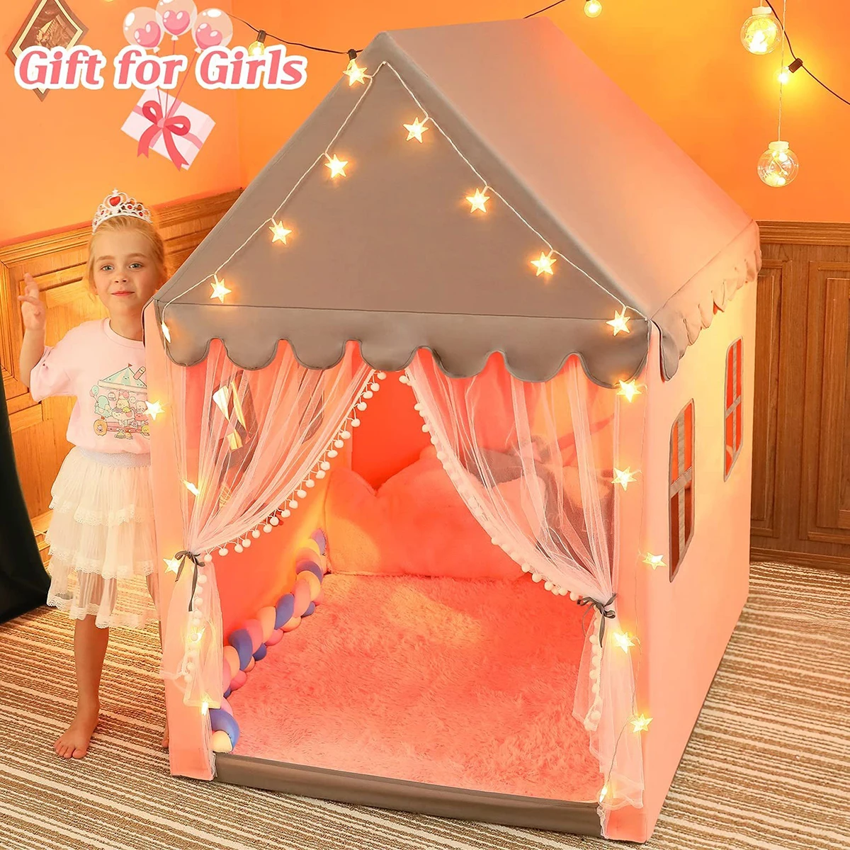 

Children Play Tent Princess Castle House Cartoon Game Room Easy Assemble Playhouse Tent Room Toys Gifts for Kids Indoor Outdoor