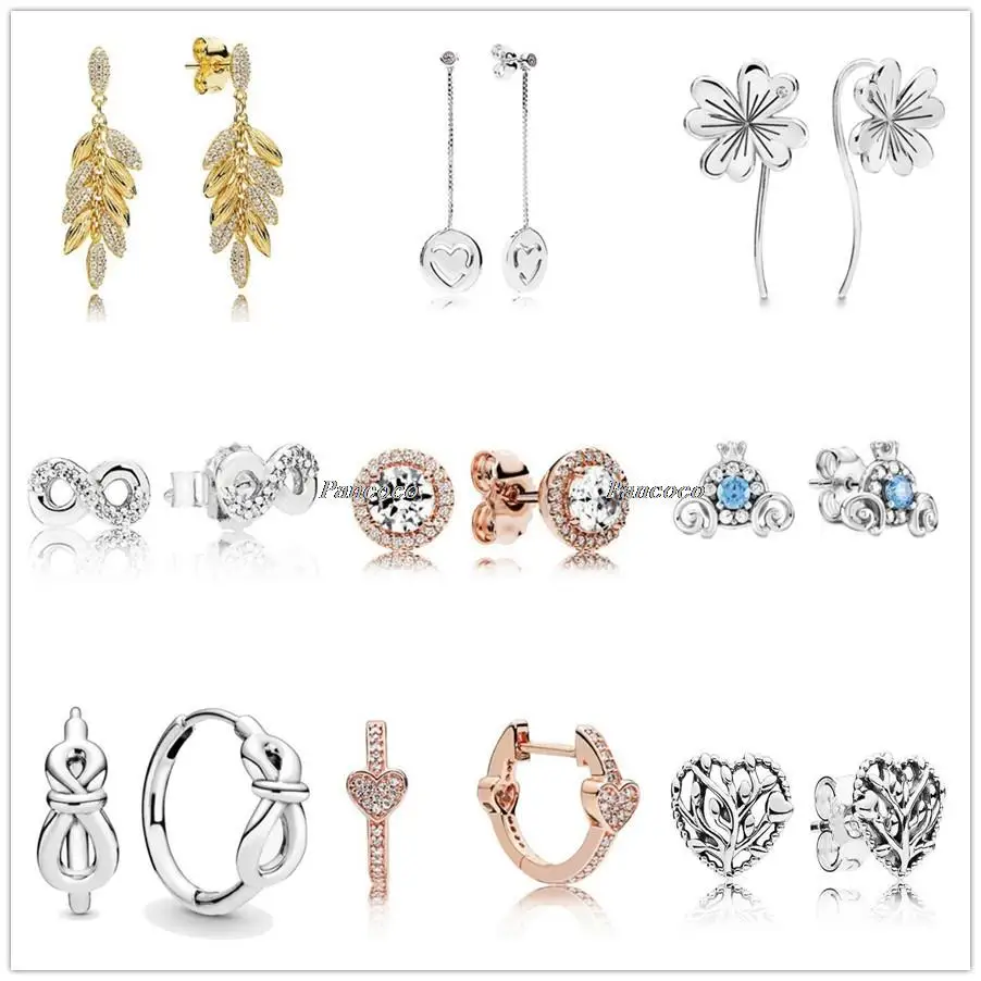 

Authentic 925 Sterling Silver Rose AlluEarring Hearts With Crystal Stud Earrings For Women Wedding Gift Fashion Jewelry