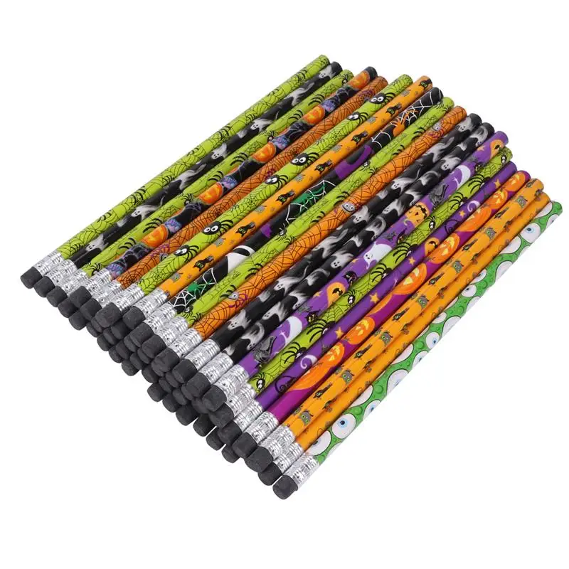 Basswood Pencils Eco-friendly Writing Pens Halloween Party Favors Kids Gifts (pattern Random)